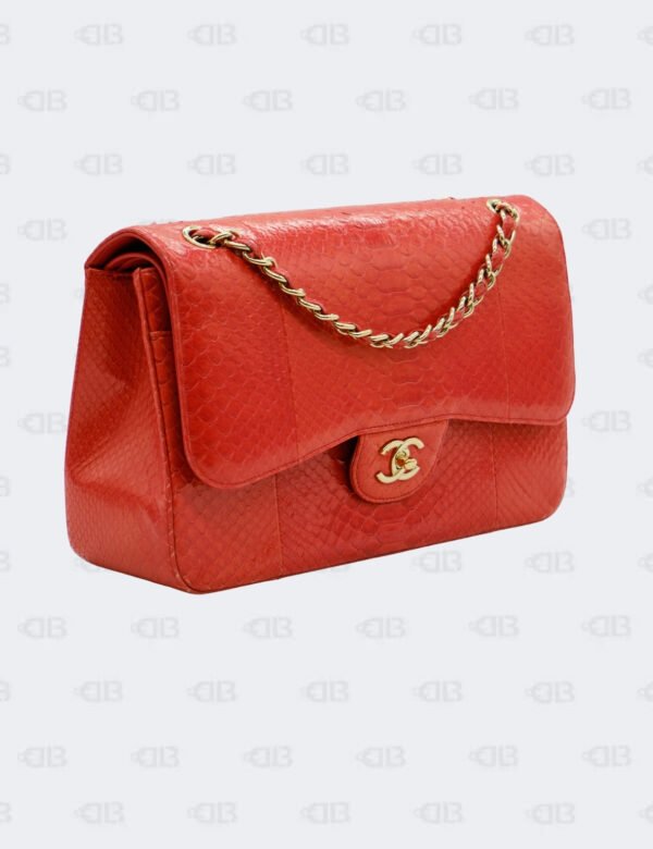 Chanel Red Python Jumbo Classic Double Flap Bag
