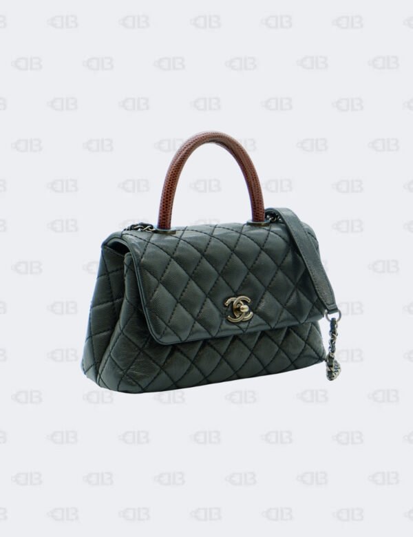 Chanel Grey/Burgundy Caviar Leather And Lizard Medium Coco Top Handle Bag