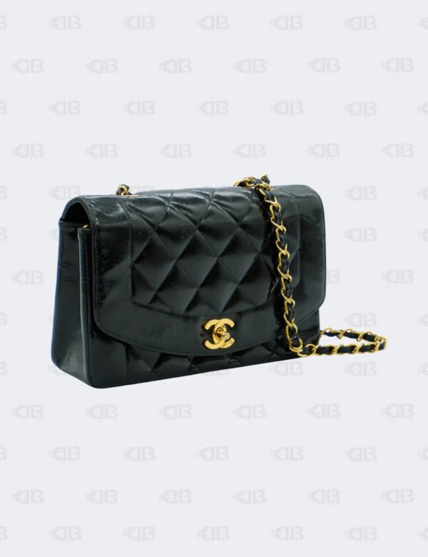 Chanel Black Vintage Diana Quilted Patent Flap Bag