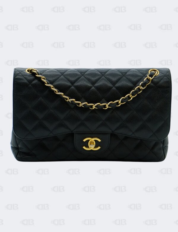 Chanel Black Quilted Caviar Jumbo Classic Double Flap Bag