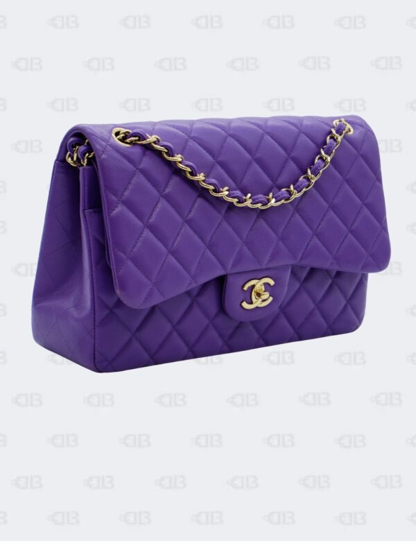 Chanel Dark Purple Quilted Caviar Jumbo Classic Double Flap Bag