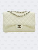 Chanel White Quilted Caviar Jumbo Classic Double Flap Bag