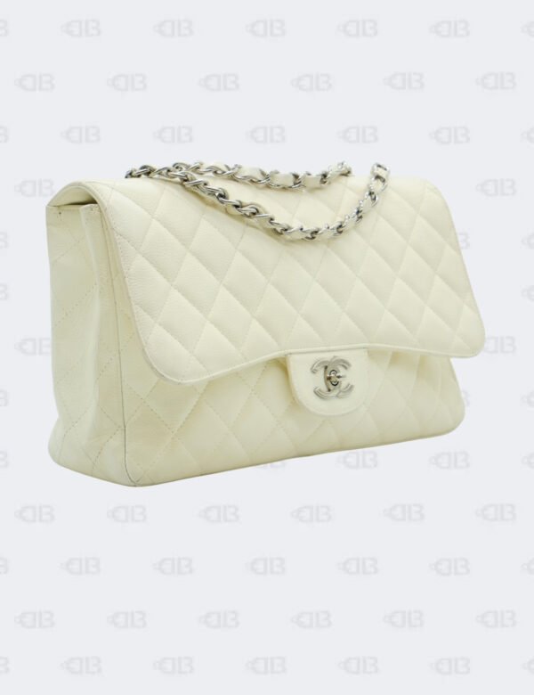 Chanel White Quilted Caviar Jumbo Classic Double Flap Bag