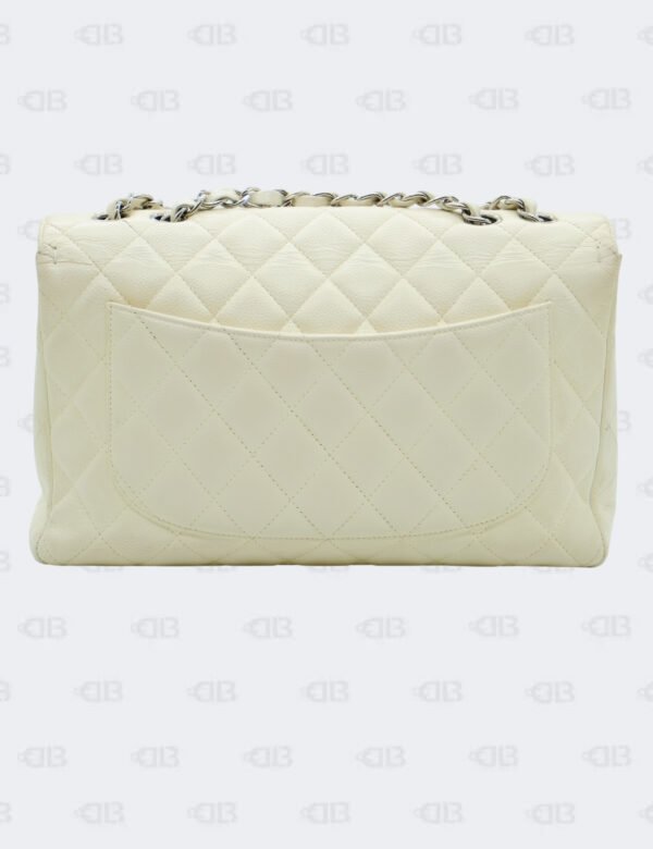 Chanel White Quilted Caviar Jumbo Classic Double Flap Bag