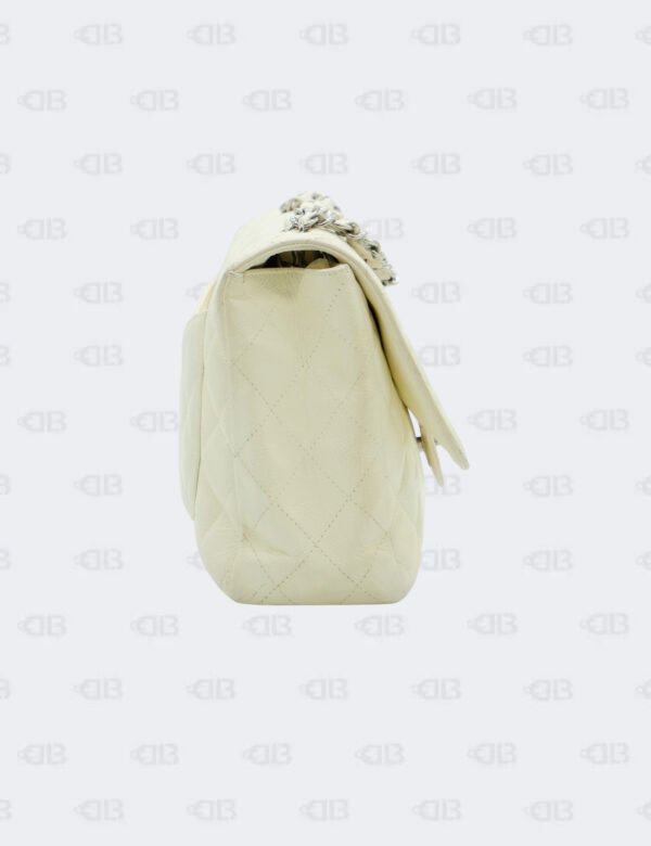 Chanel White Quilted Caviar Jumbo Classic Double Flap Bag