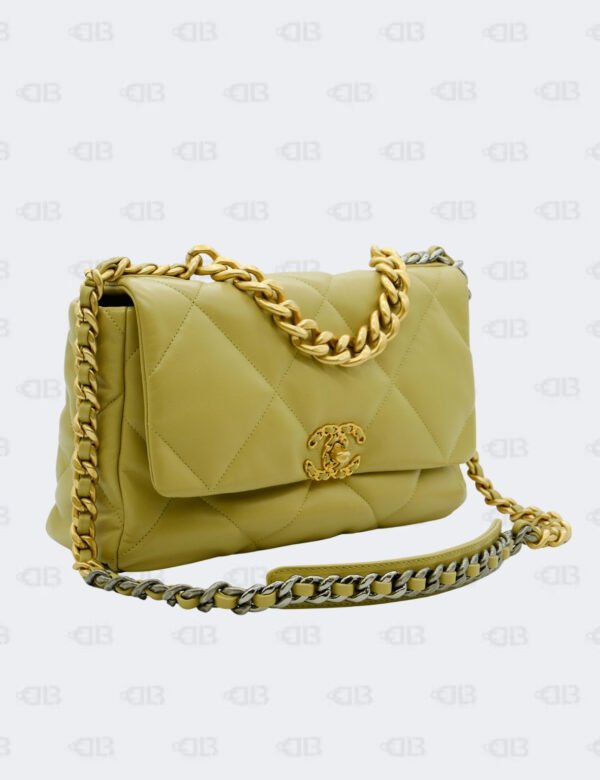 Chanel C19 Large Pistachio Green Quilted Goatskin With Mixed Metal Chain Flap Bag
