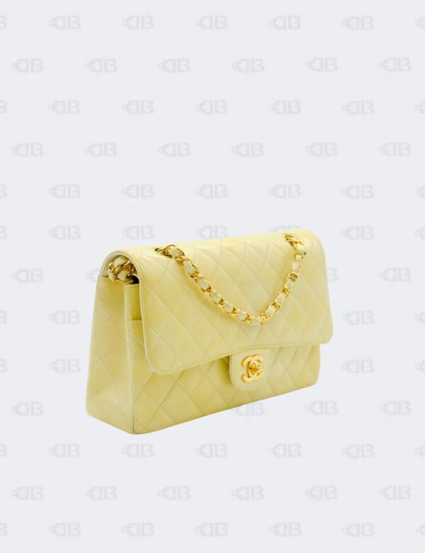 Chanel Yellow Iridescent Glazed Calfskin Medium Classic Double Flap Bag
