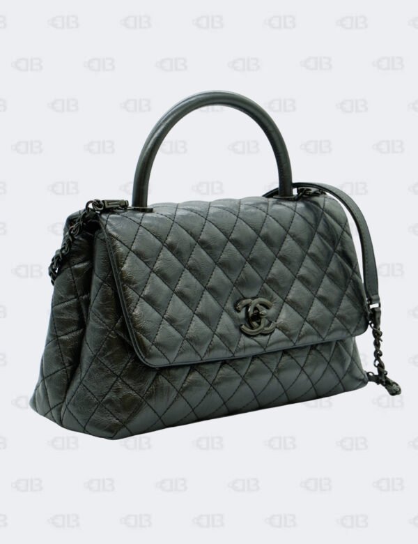 Chanel Gunmetal Quilted Aged Calfskin Medium Coco Top Handle Bag