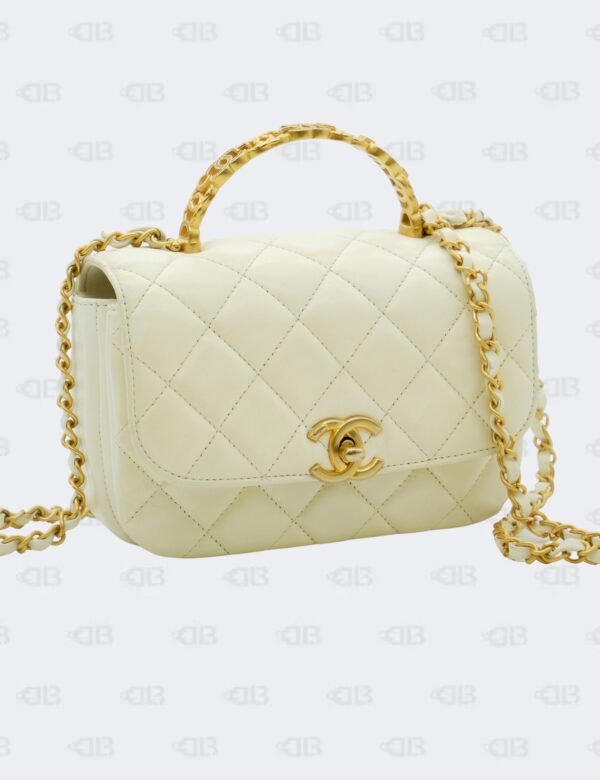 Chanel CC White Crystal Top Handle Flap Bag