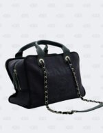 Chanel Cc Navy Black Mixed Fibers Deauville Bowling Bag