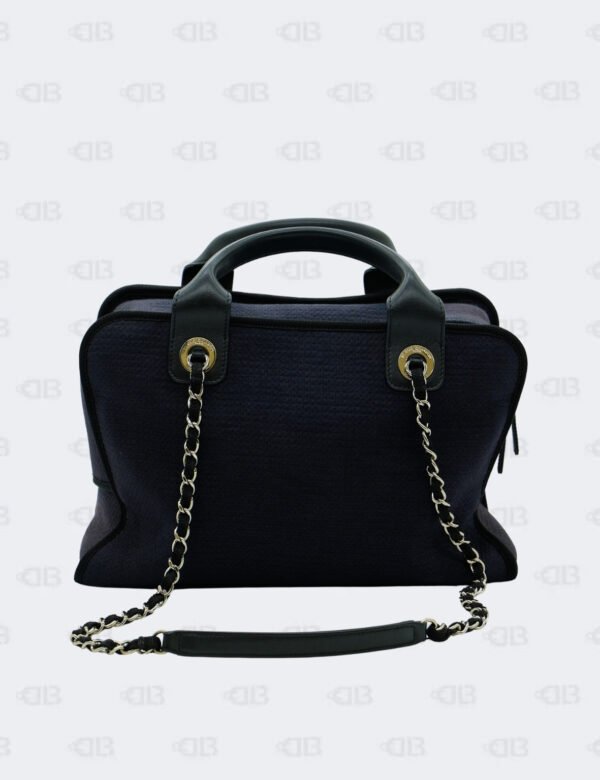 Chanel Cc Navy Black Mixed Fibers Deauville Bowling Bag