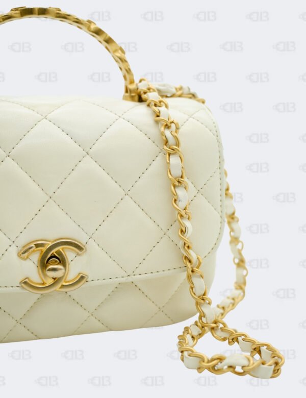 Chanel CC White Crystal Top Handle Flap Bag