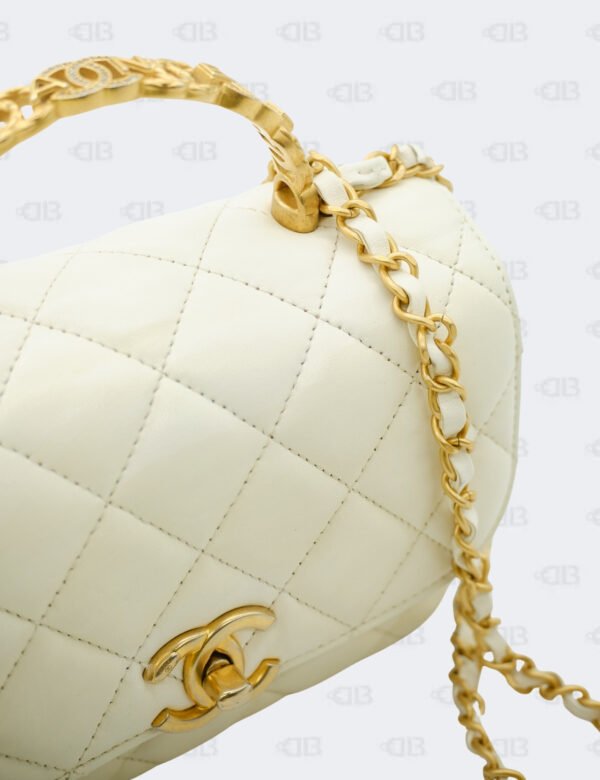 Chanel CC White Crystal Top Handle Flap Bag