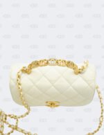 Chanel CC White Crystal Top Handle Flap Bag