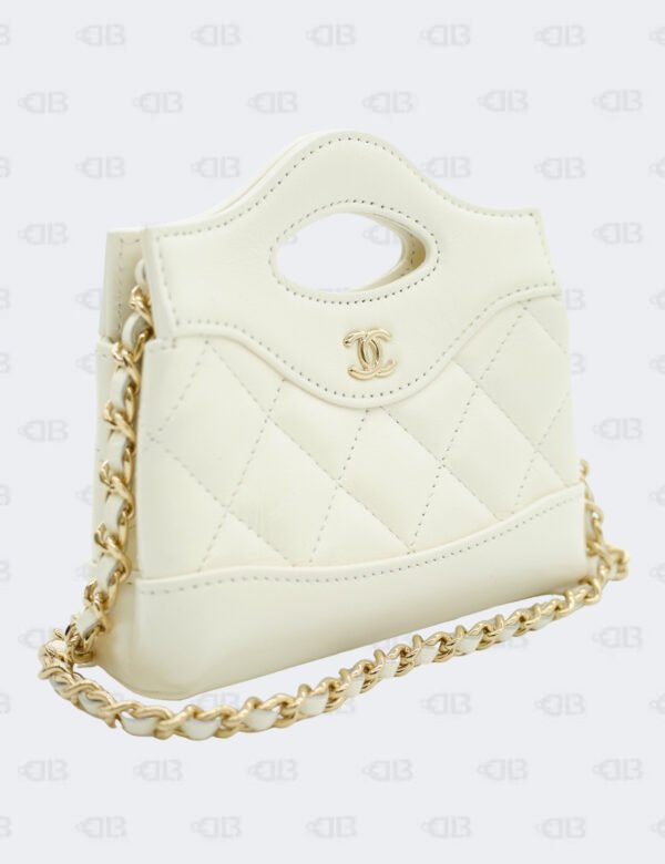 Chanel White Nano 31 Shopping Bag In Shiny Crumpled Calfskin Leather