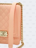 Brandnew Chanel Peach North South In Quilted Caviar Leather Boy Flap Bag