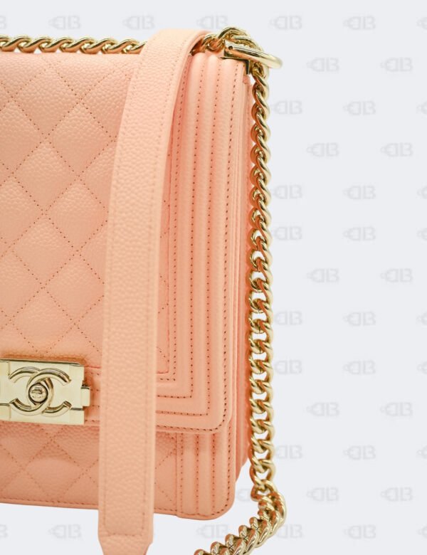 Brandnew Chanel Peach North South In Quilted Caviar Leather Boy Flap Bag