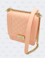 Brandnew Chanel Peach North South In Quilted Caviar Leather Boy Flap Bag