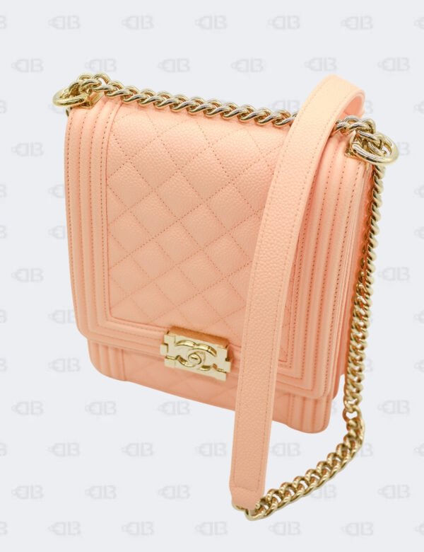 Brandnew Chanel Peach North South In Quilted Caviar Leather Boy Flap Bag