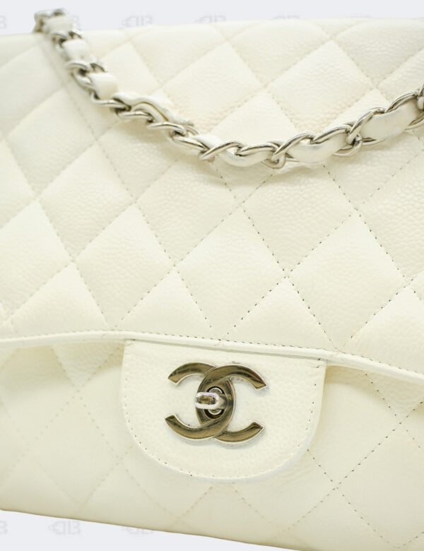 Chanel White Quilted Caviar Jumbo Classic Double Flap Bag