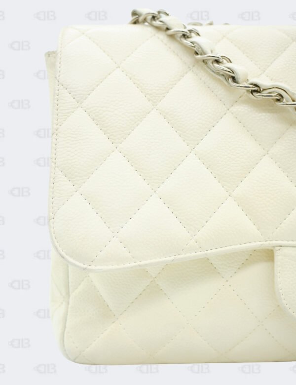 Chanel White Quilted Caviar Jumbo Classic Double Flap Bag