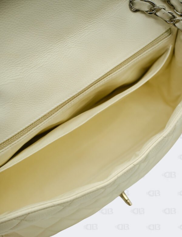 Chanel White Quilted Caviar Jumbo Classic Double Flap Bag