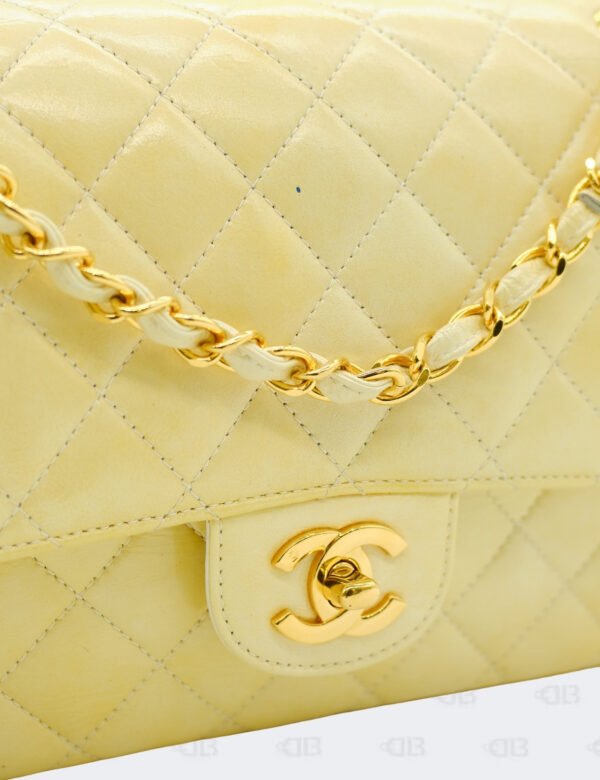 Chanel Yellow Iridescent Glazed Calfskin Medium Classic Double Flap Bag