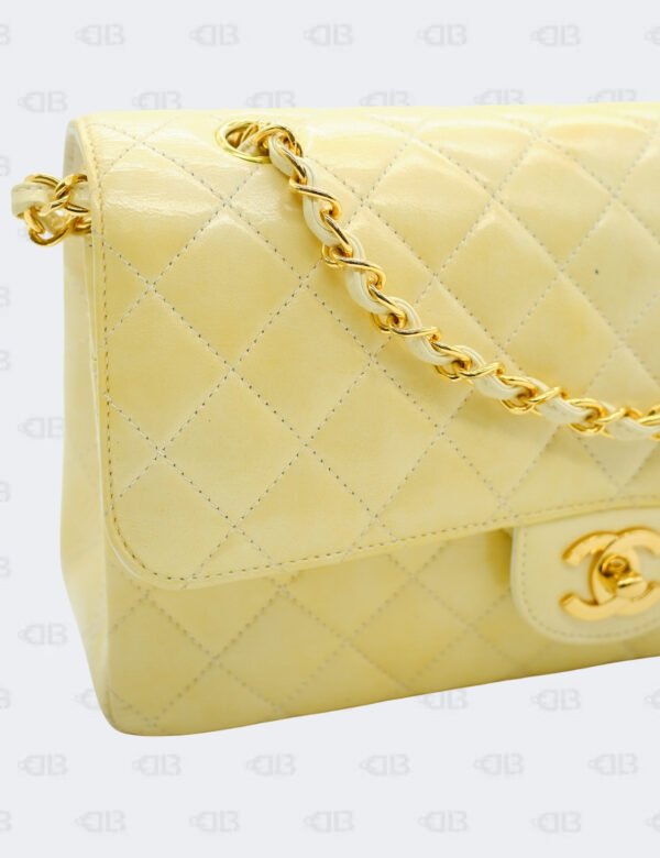 Chanel Yellow Iridescent Glazed Calfskin Medium Classic Double Flap Bag