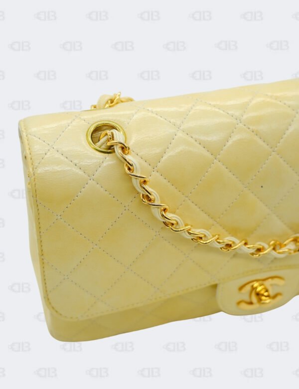 Chanel Yellow Iridescent Glazed Calfskin Medium Classic Double Flap Bag