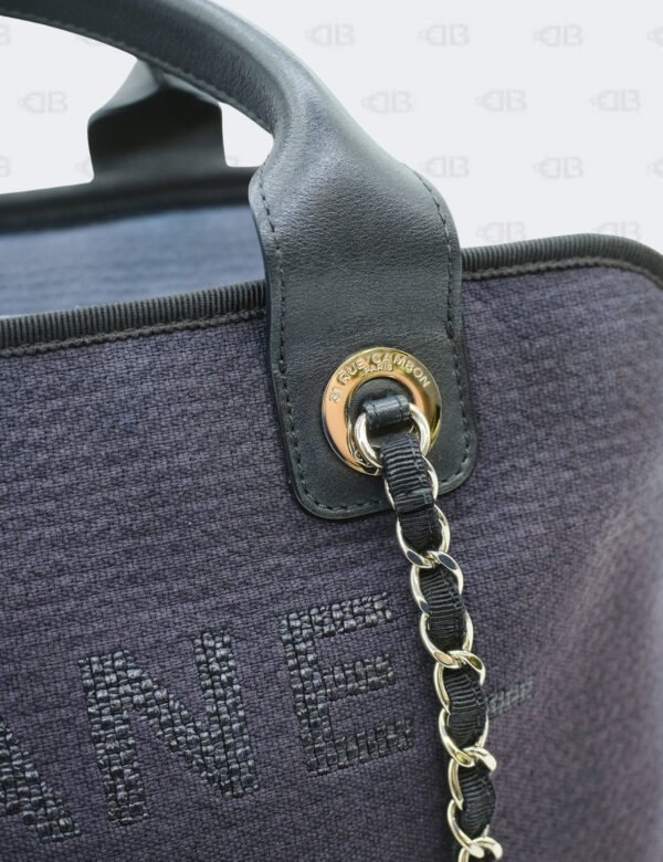 Chanel Cc Navy Black Mixed Fibers Deauville Bowling Bag