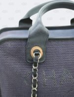 Chanel Cc Navy Black Mixed Fibers Deauville Bowling Bag