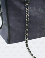 Chanel Cc Navy Black Mixed Fibers Deauville Bowling Bag