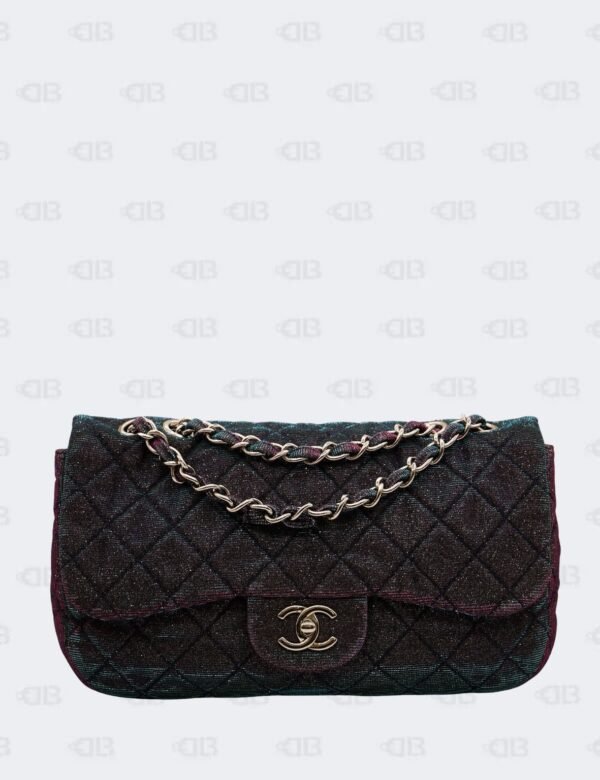Chanel Iridiscent Multicolor Quilted Glitter Fabric Single Medium Flap Bag