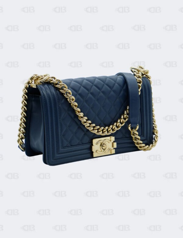 Chanel Navy Blue Quilted Lambskin Medium Boy Flap Bag