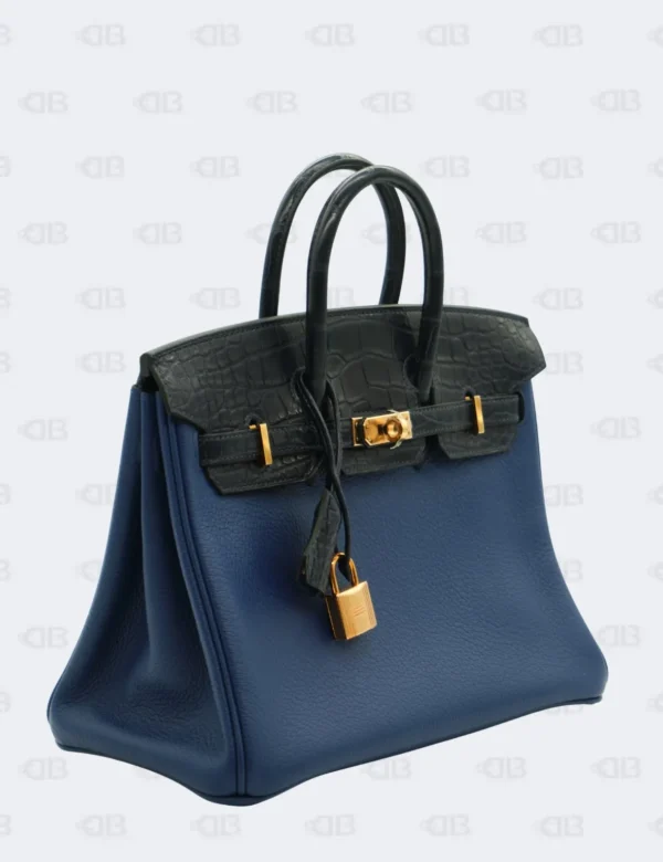 Hermes Birkin 25 Blue Sapphire Taurillon Clemence in Matte Alligator Touch