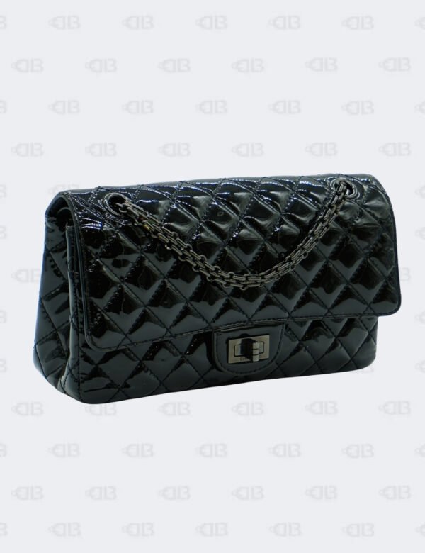 Chanel So Black Reissue 2.55 In Quilted Patent Double Flap Bag