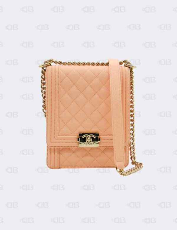 Chanel Peach North South In Quilted Caviar Leather Boy Flap Bag