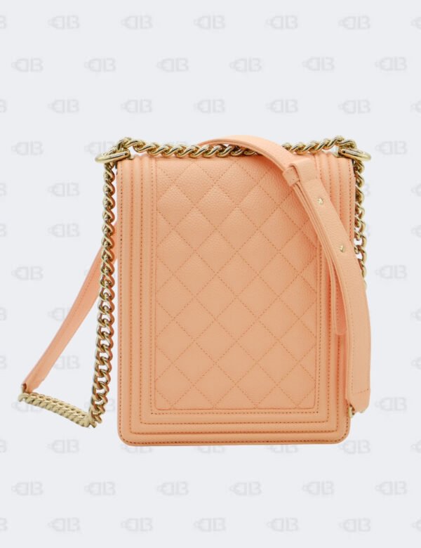 Brandnew Chanel Peach North South In Quilted Caviar Leather Boy Flap Bag