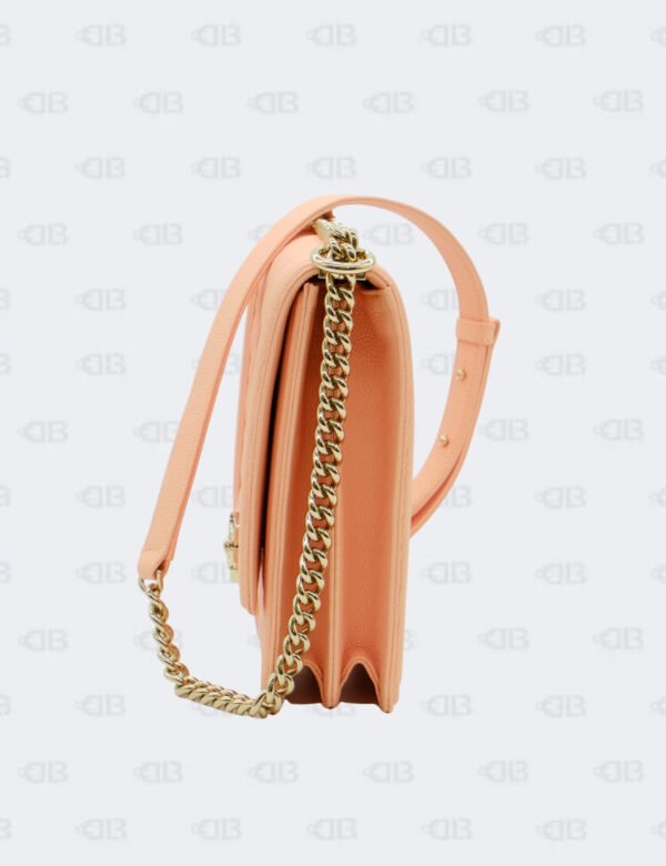 Brandnew Chanel Peach North South In Quilted Caviar Leather Boy Flap Bag