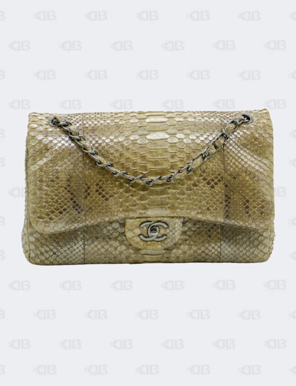 Chanel Champagne Python Jumbo Classic Double Flap Bag