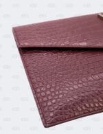 Ysl Burgundy Uptown Clutch In Croco - Embossed Leather