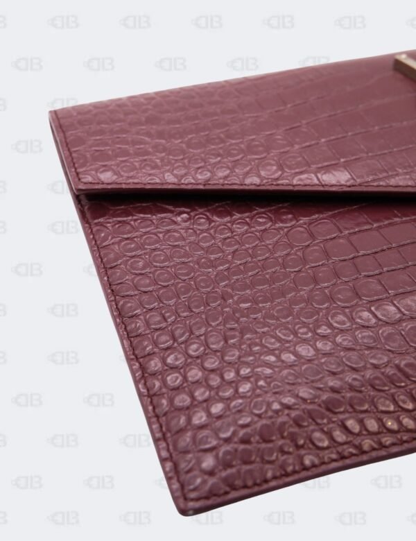 Ysl Burgundy Uptown Clutch In Croco - Embossed Leather