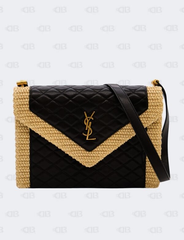 ySL Gaby Raffia Trimblack Satchel Quilted Leather Bag