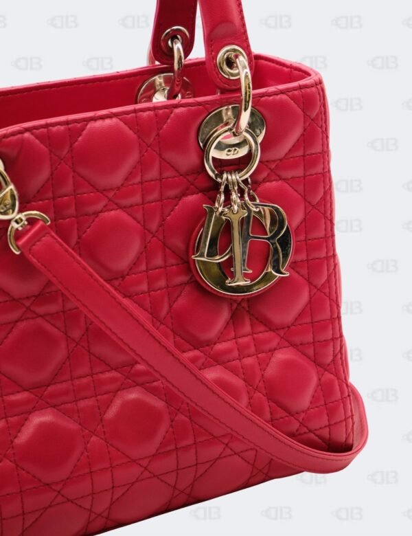 Christian Dior Medium Fuchsia Cannage Lambskin Lady Dior Tote Bag
