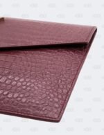 Ysl Burgundy Uptown Clutch In Croco - Embossed Leather