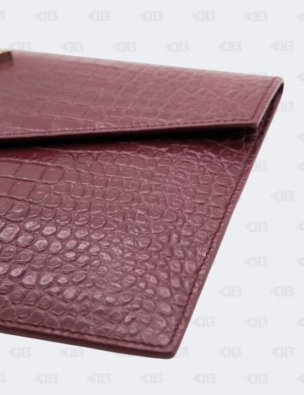 Ysl Burgundy Uptown Clutch In Croco - Embossed Leather