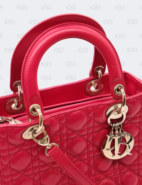 Christian Dior Medium Fuchsia Cannage Lambskin Lady Dior Tote Bag