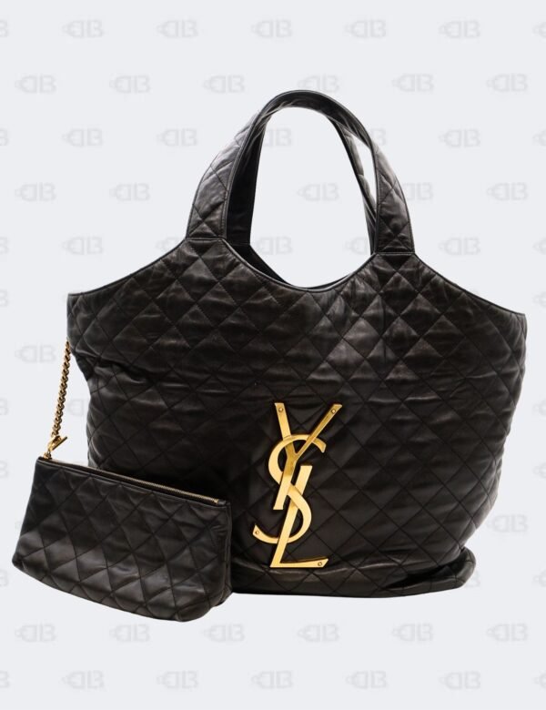 Ysl I Care Black Lambskin Maxi Shopping Bag