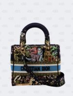 Christian Dior Medium Blue Embroidered Canvas Lady D-Lite Tote Bag