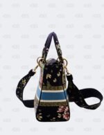 Christian Dior Medium Blue Embroidered Canvas Lady D-Lite Tote Bag